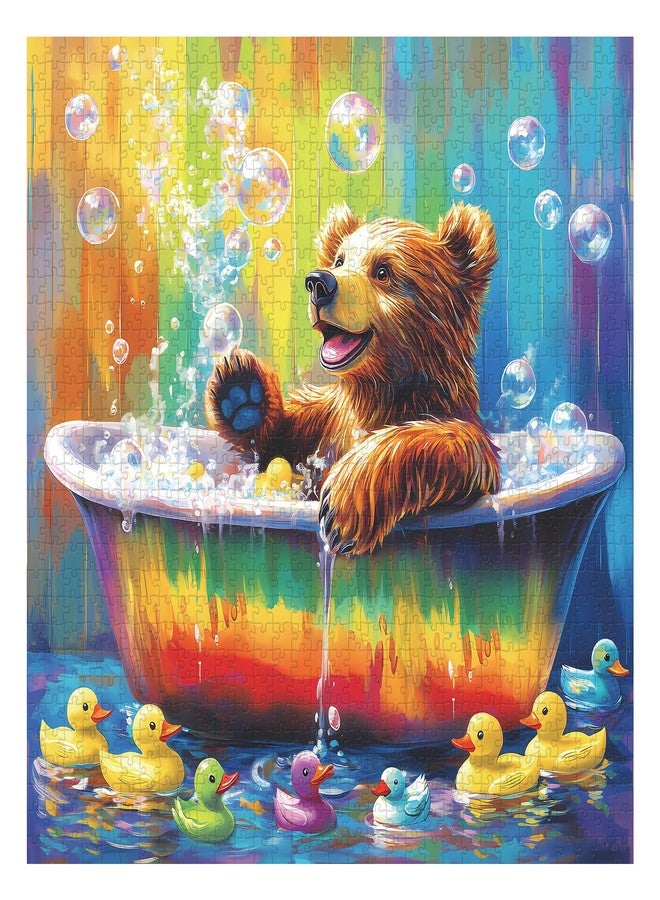 PPuzzling Bear Animal Puzzles for Adults 1000 Pieces, Funny Bathing Bears Jigsaw Puzzle, Challenging Rainbow Duck Puzzle as Home Decor - Image 2